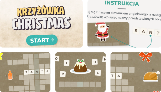 Edukacyjna gra dla dzieci - krzyżówka - Christmas