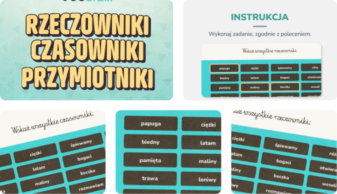 Gra edukacyjna, która uczy rzeczowników, czasowników i przymiotników