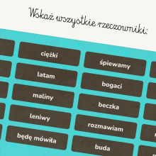 Gra edukacyjna, która uczy rzeczowników, czasowników i przymiotników