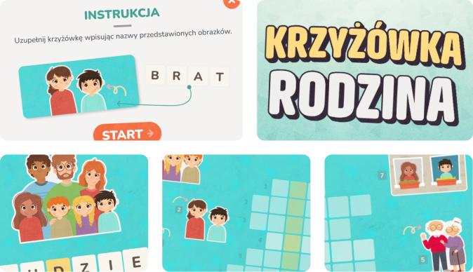 Gra edukacyjna dla dzieci - krzyżówka o rodzinie