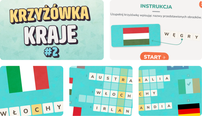 Gra edukacyjna dla dzieci - krzyżówka o krajach