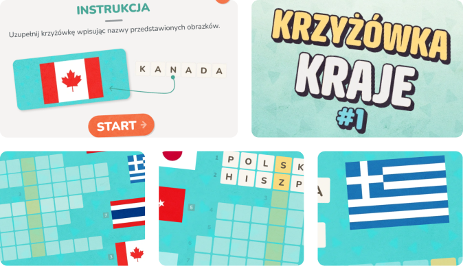 Gra edukacyjna dla dzieci - krzyżówka o krajach