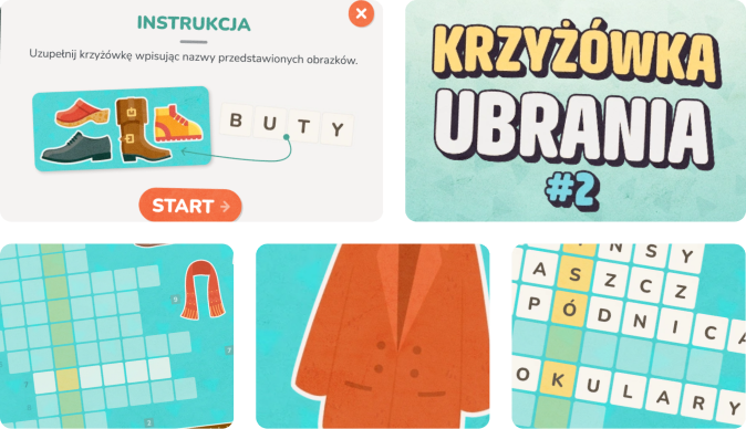 Gra edukacyjna dla dzieci - krzyżówka o ubraniach