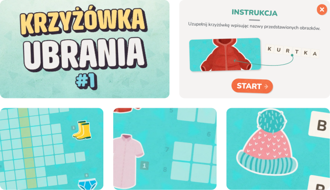 Gra edukacyjna dla dzieci - krzyżówka o ubraniach