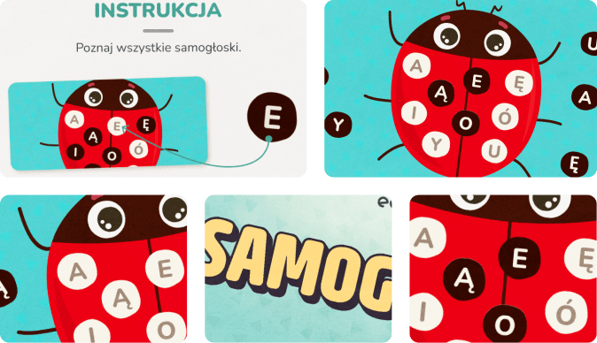 Gra edukacyjna online, która uczy rozpoznawania samogłosek