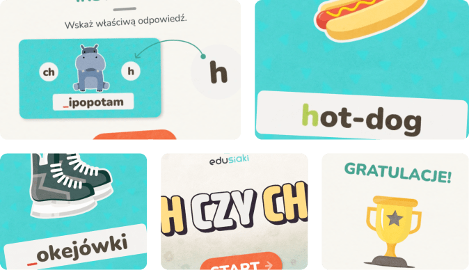 Gra edukacyjna dla dzieci, która uczy ortografii z h i ch