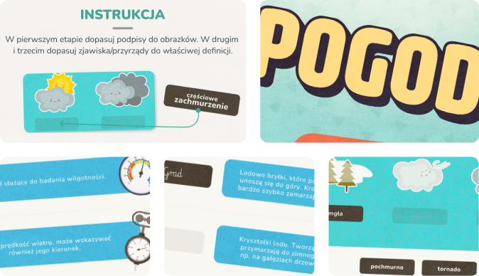 Edukacyjna gra dla dzieci, która uczy zjawisk atmosferycznych