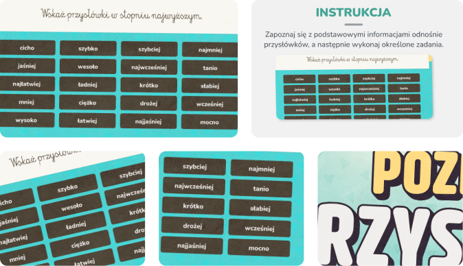 Edukacyjna gra - poznaję przysłówki