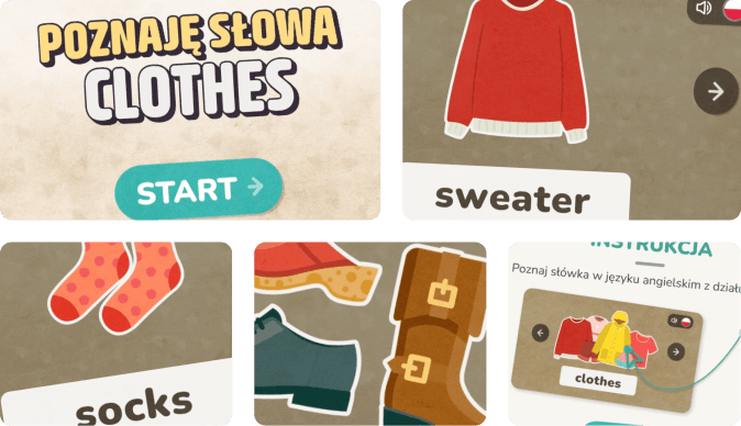 Edukacyjna gra dla dzieci - poznaję słowa - clothes