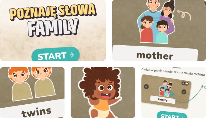 Edukacyjna gra dla dzieci - poznaję słowa - family