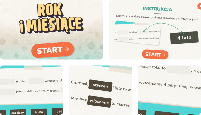 Edukacyjna zabawa, która uczy pojęć związanych z rokiem i miesiącami