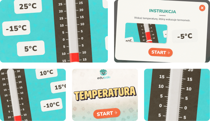 Edukacyjna gra dla dzieci, która uczy odczytywania temperatury