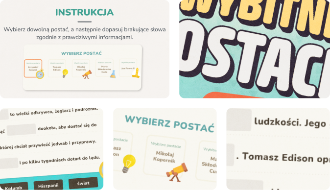 Gra edukacyjna dla dzieci - wybitne postacie